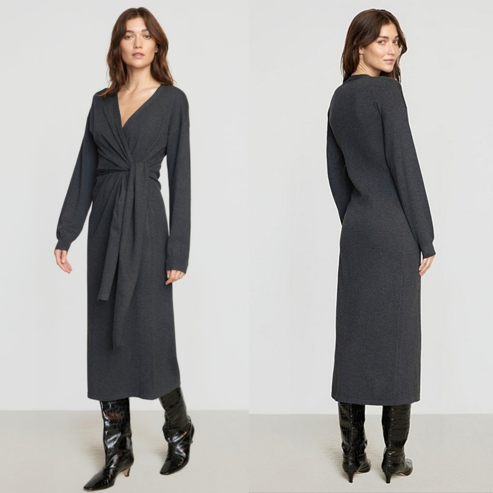 Modern Citizen Lenese Front Wrap Midi Dress Charcoal Gray